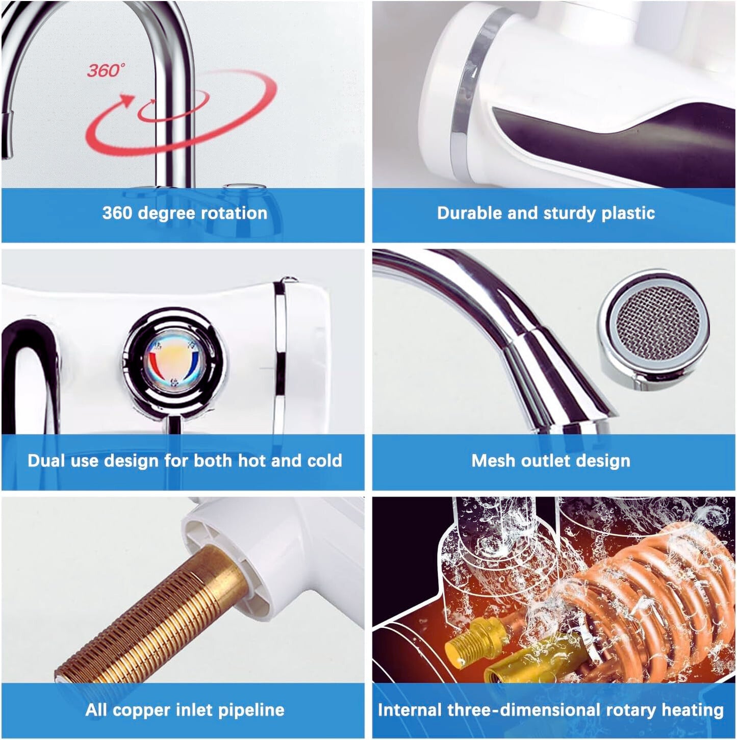 Electric Hot Water Faucet 360° Heater - Fast Heating Tap Water Heater with LED