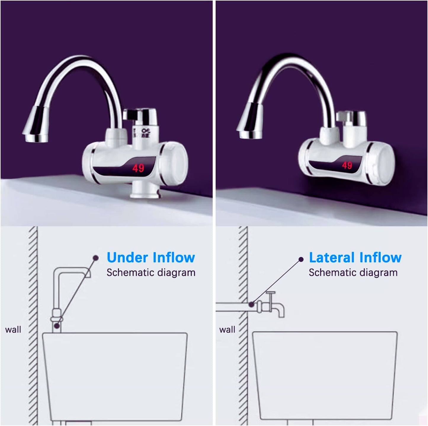 Electric Hot Water Faucet 360° Heater - Fast Heating Tap Water Heater with LED