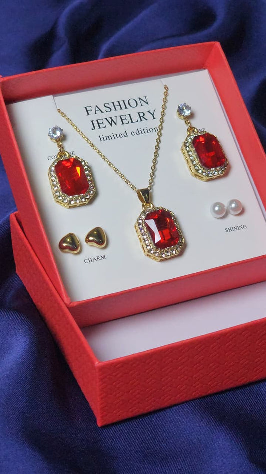Premium Red Gem Fashion Jewellery Set for Special Occasions