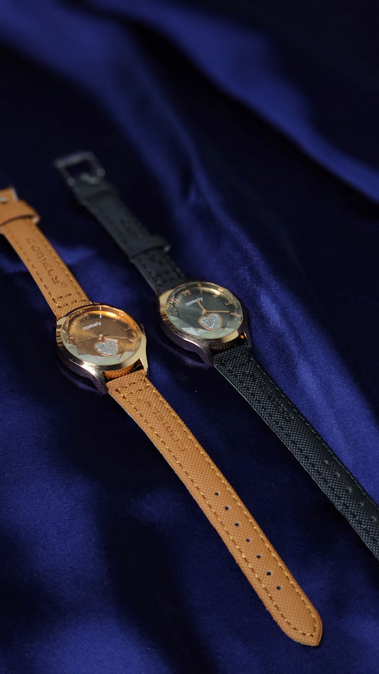 Elegant Women’s Heart Dial Watches – Premium Leather Strap Ladies Watch Set